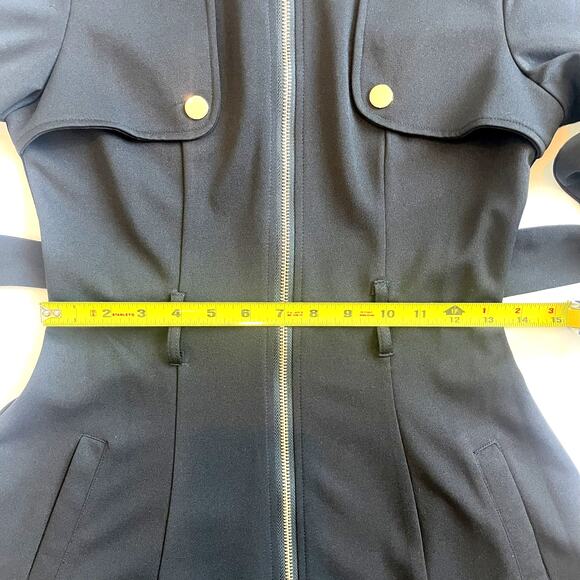 Main Strip Black Zip-Front Belted Dress Moto/Military Fit & Flare Size S - Picture 12 of 14